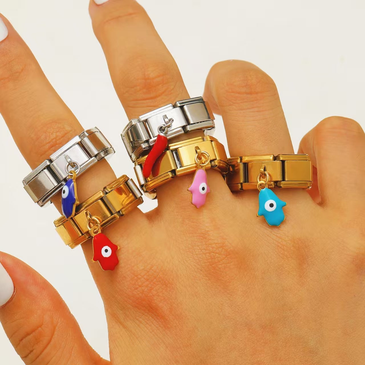 Wholesale Oil dripping palm eye ring titanium steel square module ring